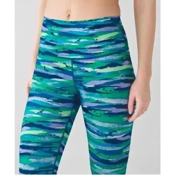 Lululemon Soul Cycle wunder under high rise crop leggings blue and green - Picture 6 of 7